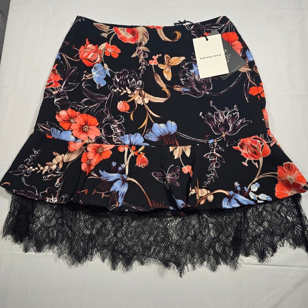 Who What Wear Floral Mini‎ Skirt Black Lace Size 4 coquette whimsygoth Fairycore